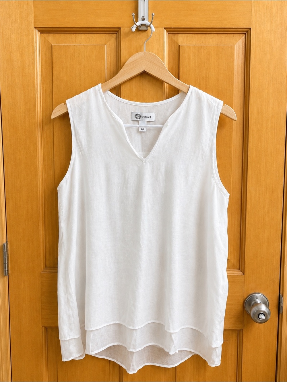 Cristina B White Sleeveless Layered Blouse Size L